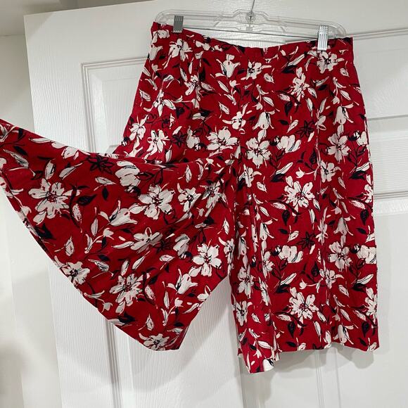 Retro White Stag Red & White Floral Culottes Skirt size 12 preppy ccasual - Picture 5 of 7